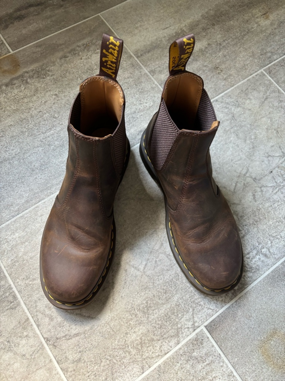 Dr. Martens Brown Crazy Horse Chelsea Boot with Yellow Stitching